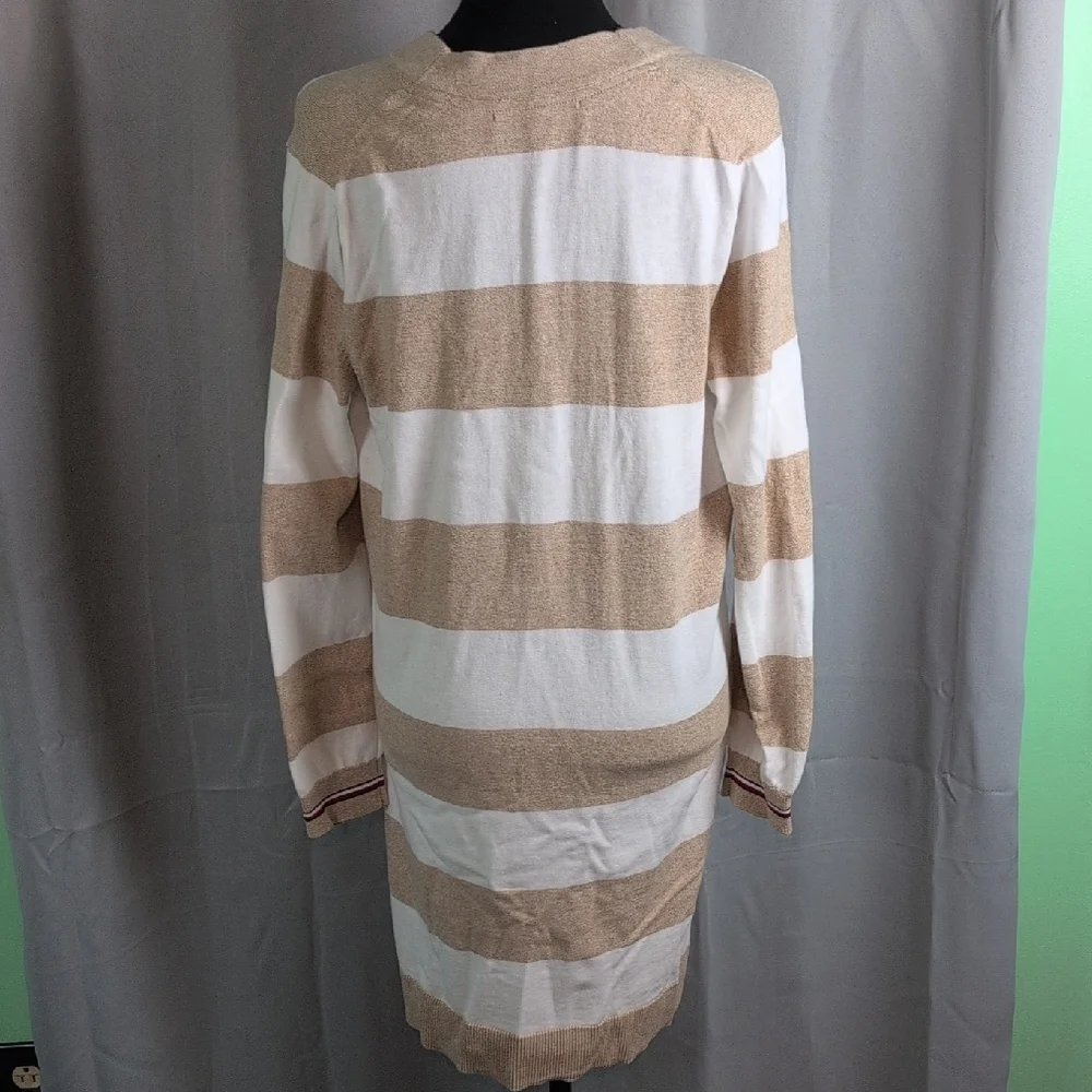 Tommy Hilfiger Striped Tan and White Long Cardigan Dress.‎ Medium. EUC
